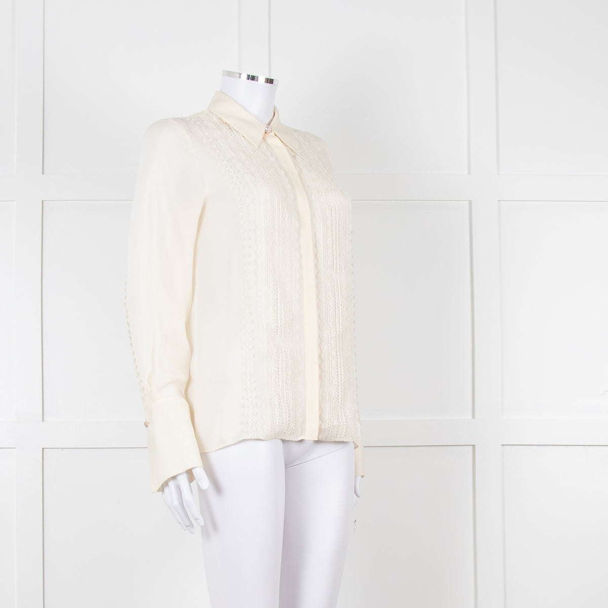 Me + Em Cream Blouse with Jewelled Buttons and Lace Panels