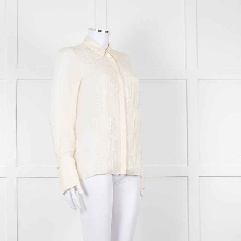 Me + Em Cream Blouse with Jewelled Buttons and Lace Panels