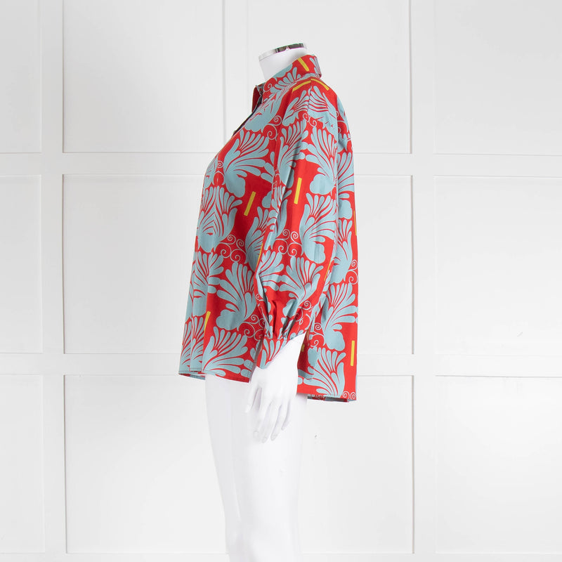 La Double J Red and Turquoise Poet Collared Shirt