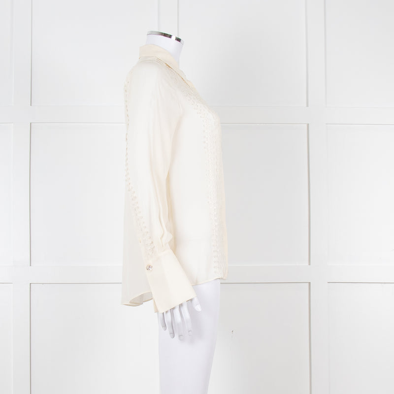 Me + Em Cream Blouse with Jewelled Buttons and Lace Panels