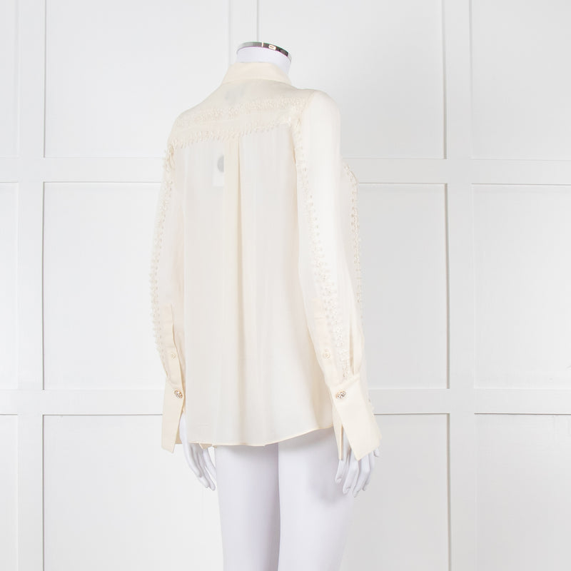 Me + Em Cream Blouse with Jewelled Buttons and Lace Panels