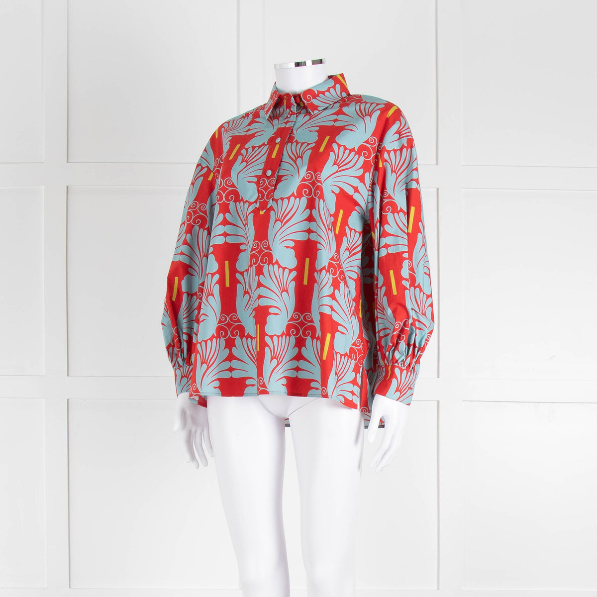 La Double J Red and Turquoise Poet Collared Shirt