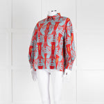 La Double J Red and Turquoise Poet Collared Shirt