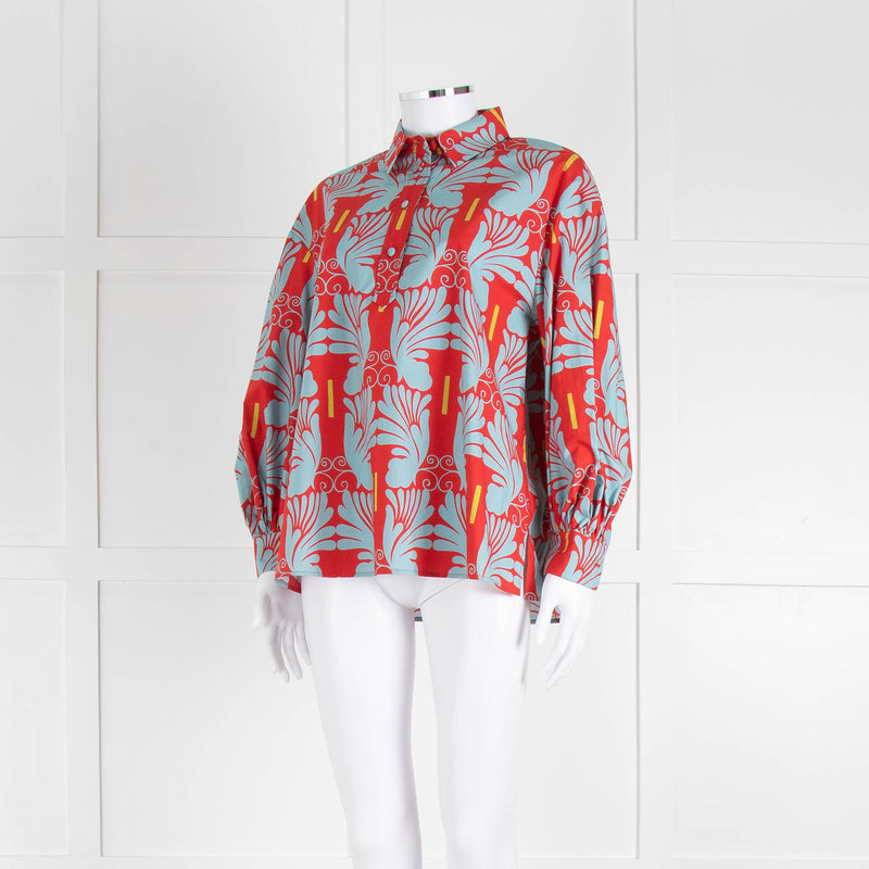 La Double J Red and Turquoise Poet Collared Shirt
