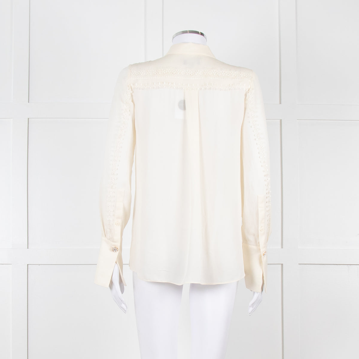 Me + Em Cream Blouse with Jewelled Buttons and Lace Panels