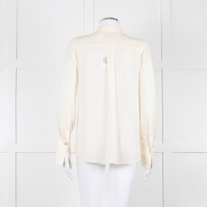 Me + Em Cream Blouse with Jewelled Buttons and Lace Panels