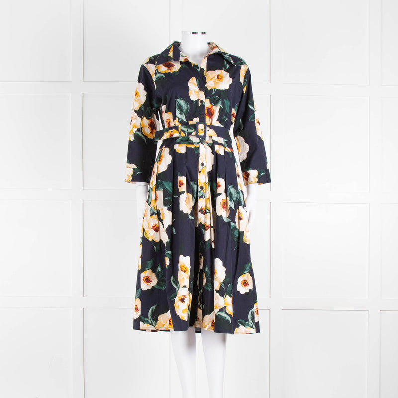 Samantha Sung Navy Shirt Dress with Yellow Flowers
