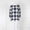 S Max Mara Navy Blue White Macro Check Linen Blouse