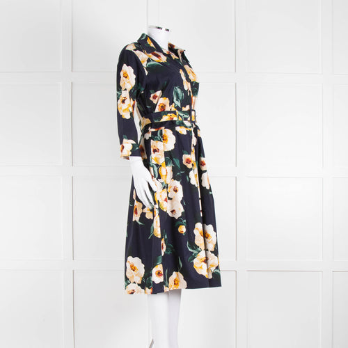 Samantha Sung Navy Shirt Dress with Yellow Flowers
