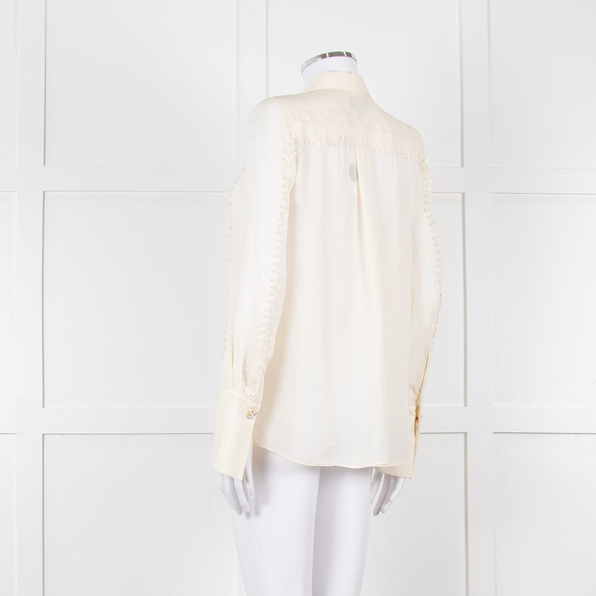Me + Em Cream Blouse with Jewelled Buttons and Lace Panels