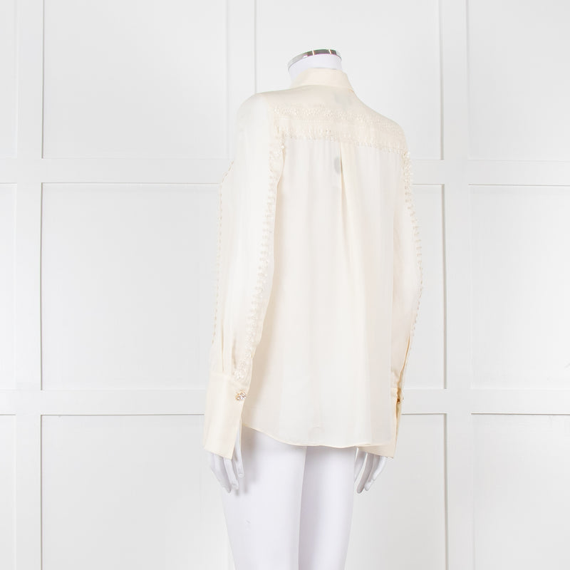 Me + Em Cream Blouse with Jewelled Buttons and Lace Panels
