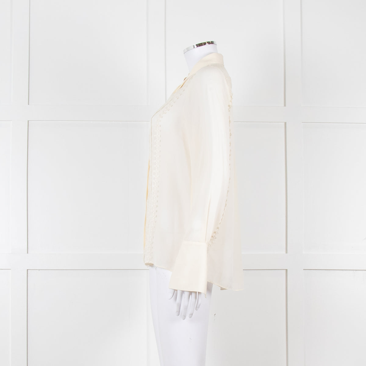 Me + Em Cream Blouse with Jewelled Buttons and Lace Panels