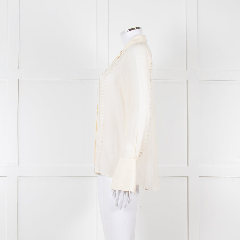 Me + Em Cream Blouse with Jewelled Buttons and Lace Panels