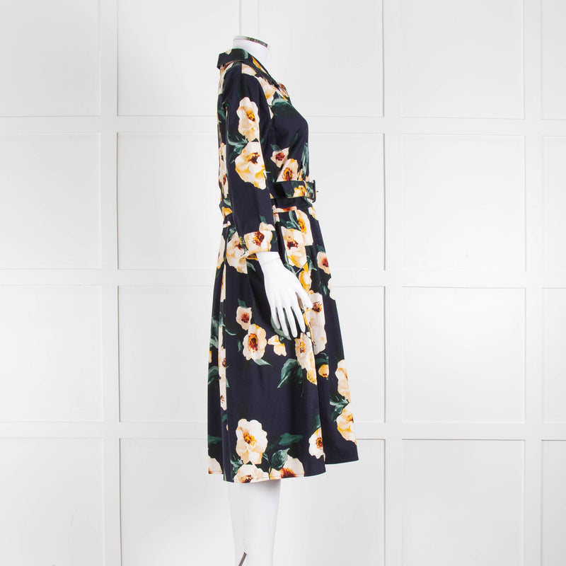 Samantha Sung Navy Shirt Dress with Yellow Flowers