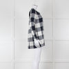 S Max Mara Navy Blue White Macro Check Linen Blouse
