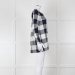 S Max Mara Navy Blue White Macro Check Linen Blouse