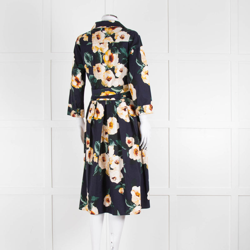 Samantha Sung Navy Shirt Dress with Yellow Flowers