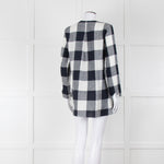 S Max Mara Navy Blue White Macro Check Linen Blouse