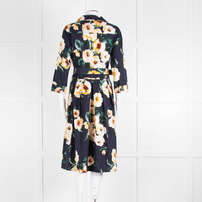 Samantha Sung Navy Shirt Dress with Yellow Flowers