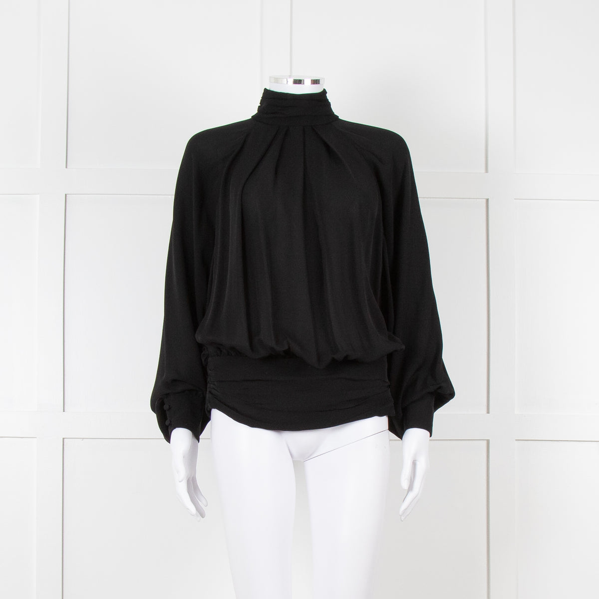 Gomez Gracia Black High Neck Blouse with Covered Buttons
