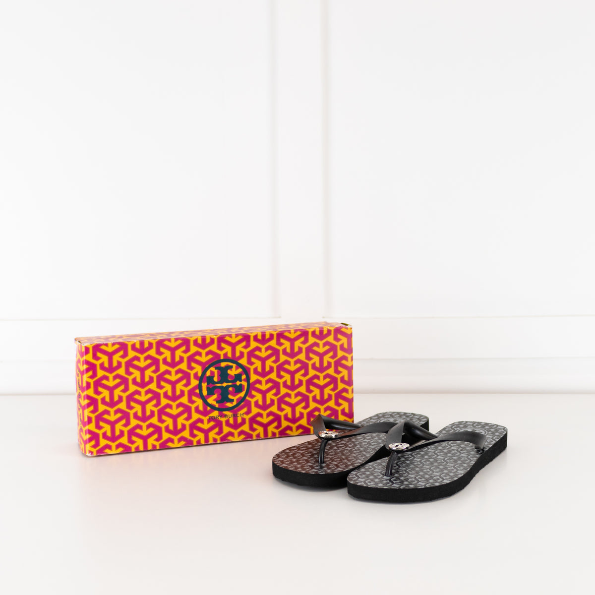 Tory Burch Black Rubber Logo Flip Flops