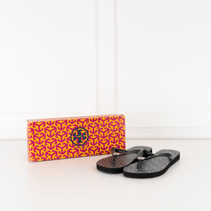 Tory Burch Black Rubber Logo Flip Flops