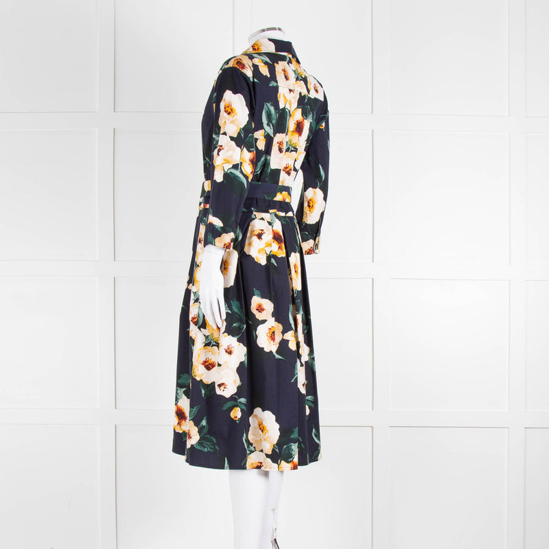 Samantha Sung Navy Shirt Dress with Yellow Flowers