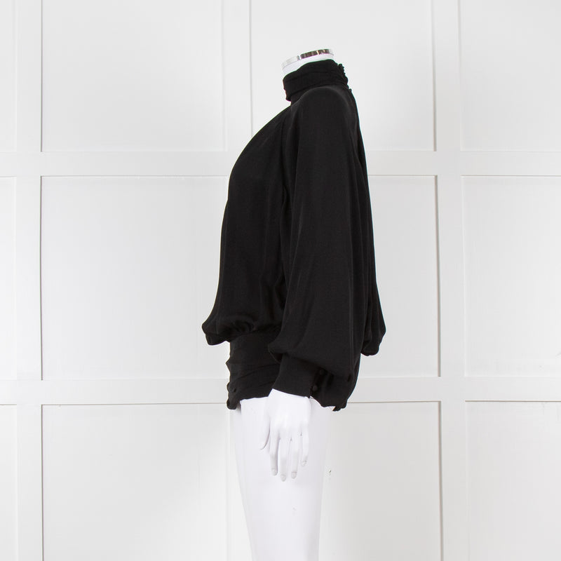 Gomez Gracia Black High Neck Blouse with Covered Buttons