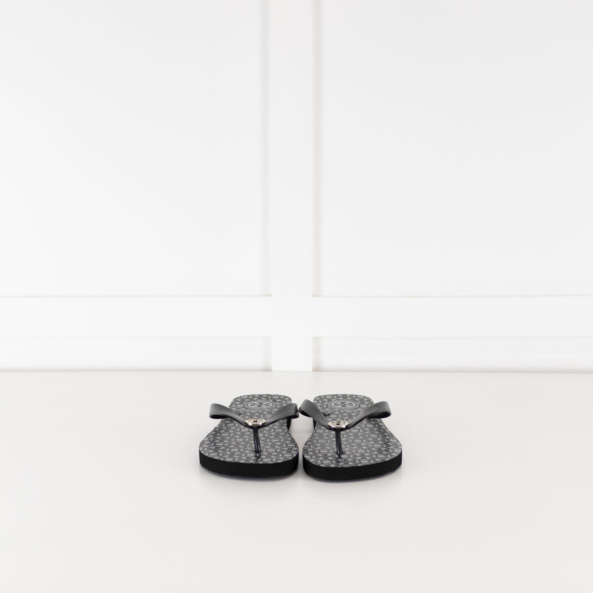 Tory Burch Black Rubber Logo Flip Flops