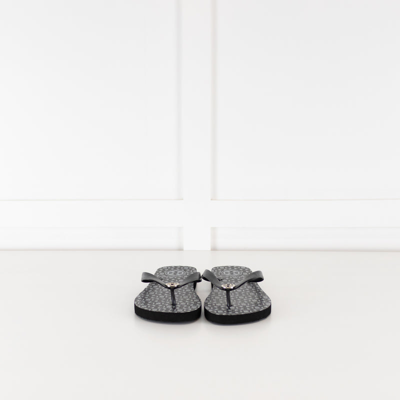 Tory Burch Black Rubber Logo Flip Flops