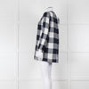S Max Mara Navy Blue White Macro Check Linen Blouse