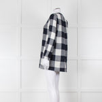 S Max Mara Navy Blue White Macro Check Linen Blouse