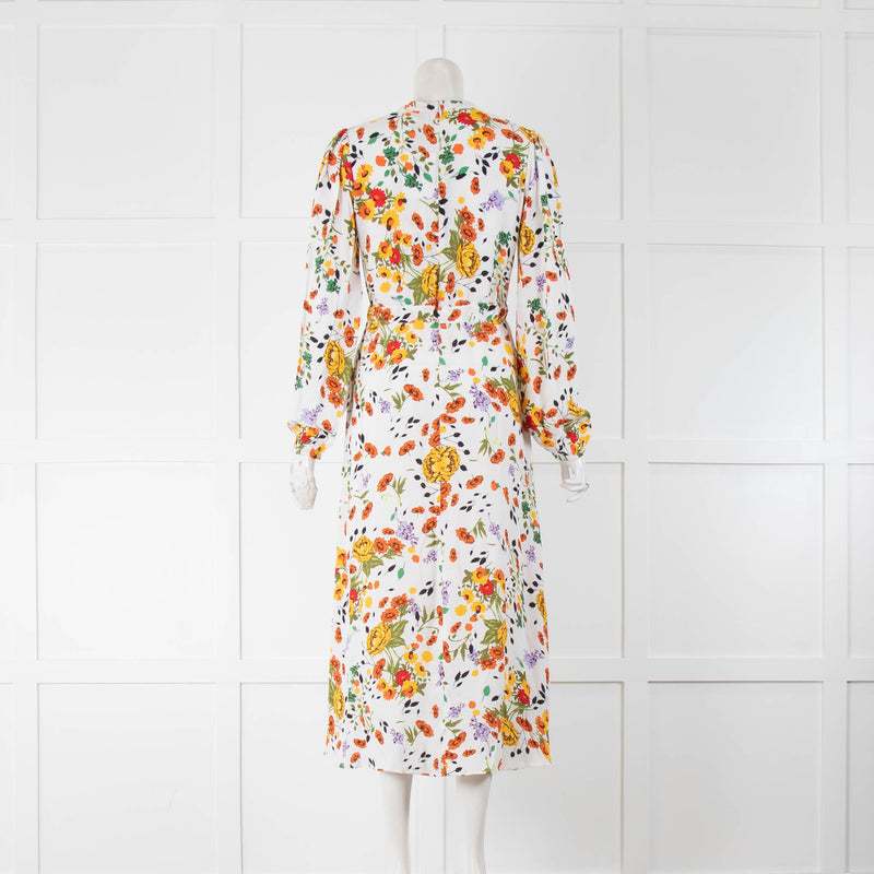 By Timo White Multi Floral Print Long Sleeve Belted Dress