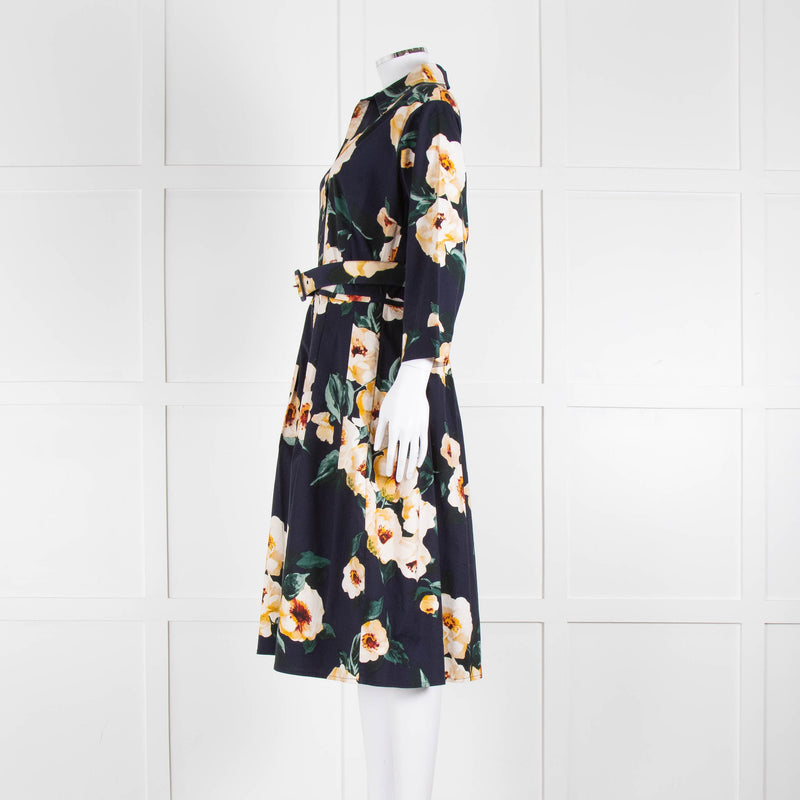 Samantha Sung Navy Shirt Dress with Yellow Flowers