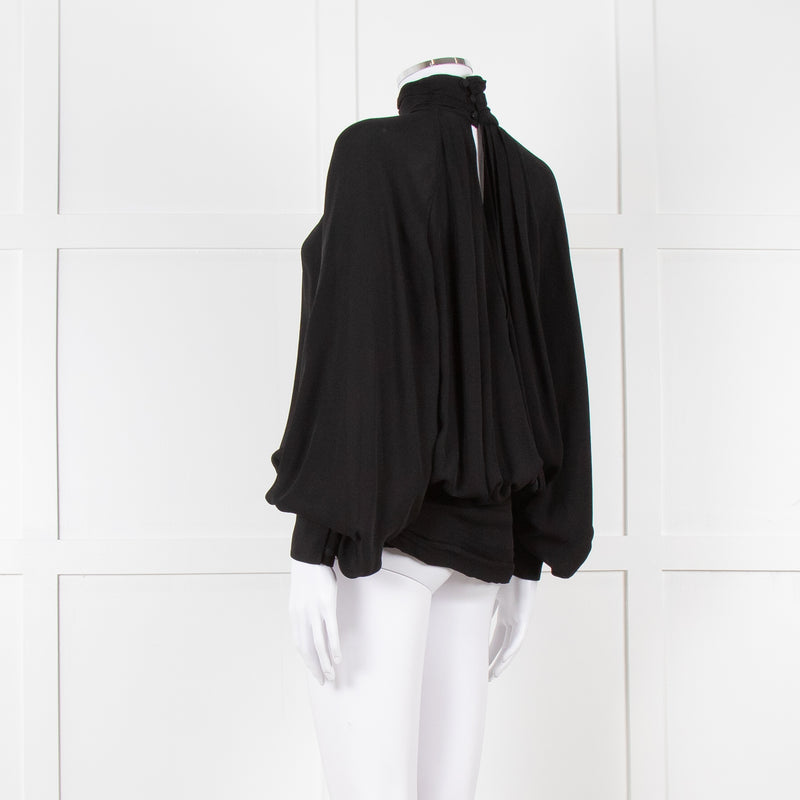 Gomez Gracia Black High Neck Blouse with Covered Buttons