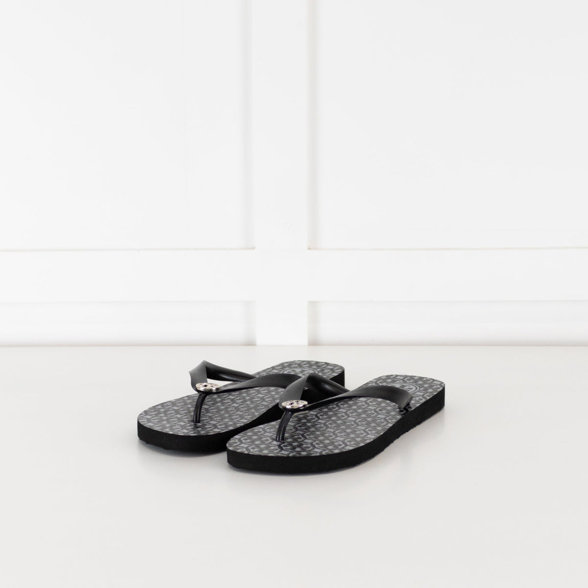 Tory Burch Black Rubber Logo Flip Flops