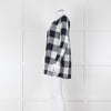 S Max Mara Navy Blue White Macro Check Linen Blouse