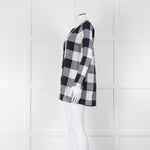 S Max Mara Navy Blue White Macro Check Linen Blouse