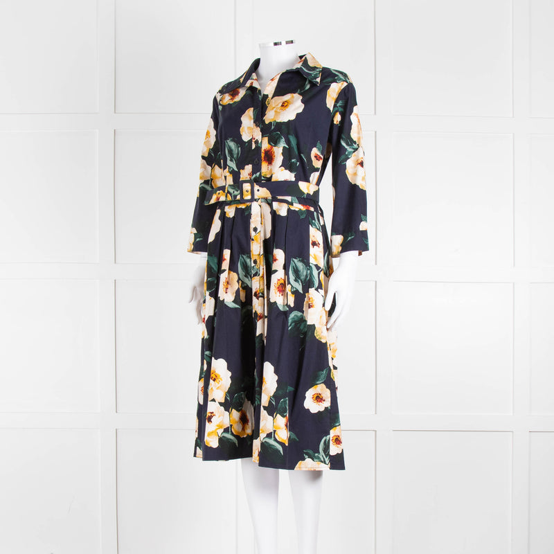 Samantha Sung Navy Shirt Dress with Yellow Flowers