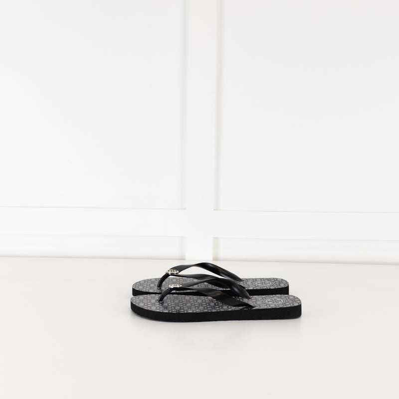 Tory Burch Black Rubber Logo Flip Flops