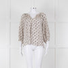 Rebecca Taylor Cream Pink Grey Silk Floral Print Tie Front Blouse