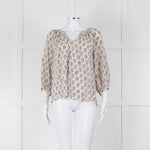 Rebecca Taylor Cream Pink Grey Silk Floral Print Tie Front Blouse