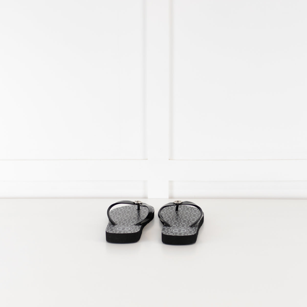 Tory Burch Black Rubber Logo Flip Flops