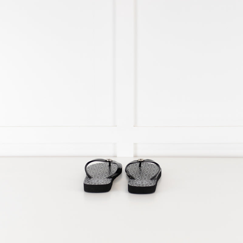 Tory Burch Black Rubber Logo Flip Flops
