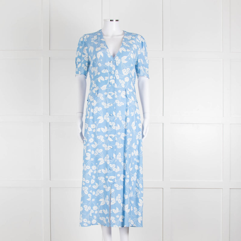 Rixo Blue Floral Jackson Midi Length Tea Dress