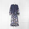 Vilshenko Blue Green Floral Long Sleeve Midi Dress