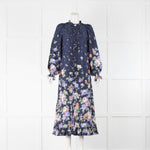 Vilshenko Blue Green Floral Long Sleeve Midi Dress