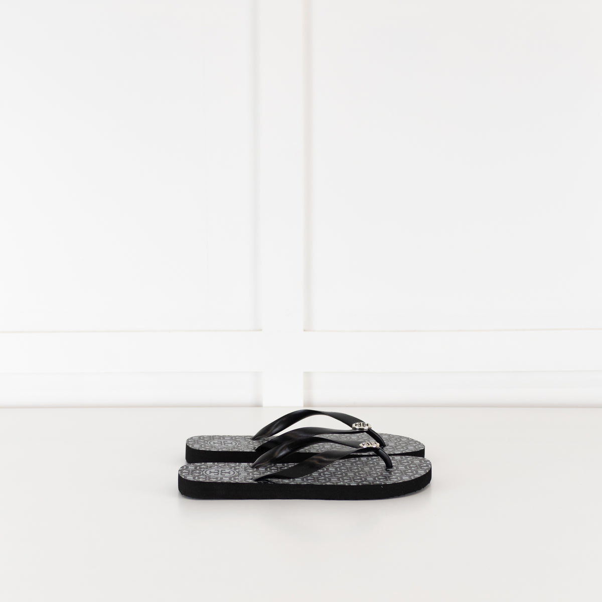 Tory Burch Black Rubber Logo Flip Flops