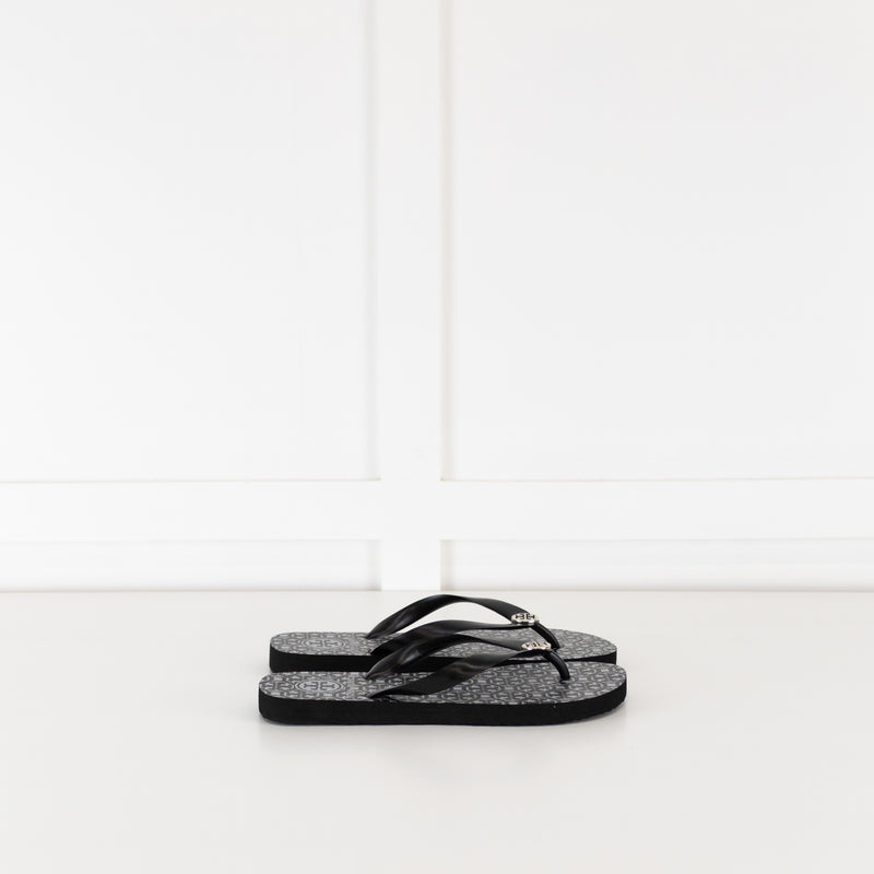 Tory Burch Black Rubber Logo Flip Flops