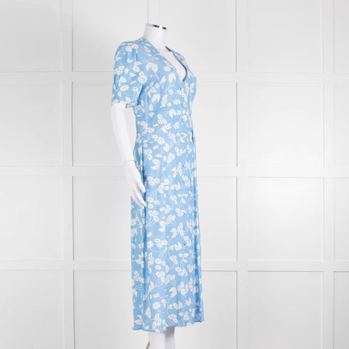 Rixo Blue Floral Jackson Midi Length Tea Dress